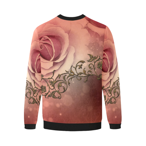 Wonderful roses with floral elements Men's Oversized Fleece Crew Sweatshirt/Large Size(Model H18)