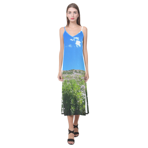 Utah2 V-Neck Open Fork Long Dress(Model D18)