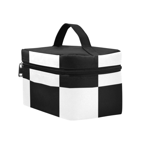 Black White Checkers Cosmetic Bag/Large (Model 1658)