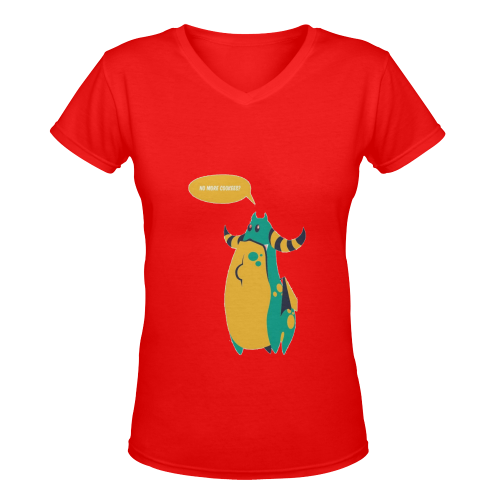 OH MY COOKIE MONSTER RED Women's Deep V-neck T-shirt (Model T19)