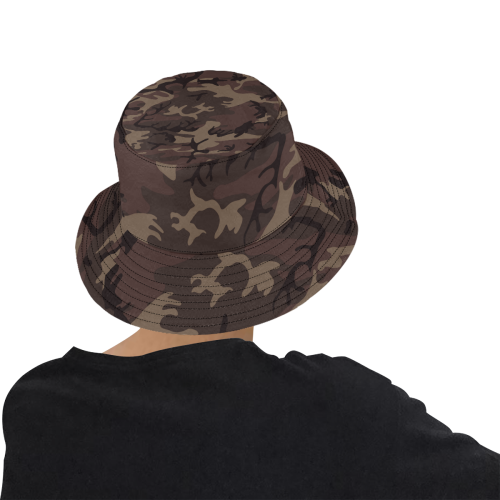 Camo Red Brown All Over Print Bucket Hat for Men