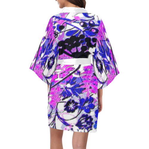 floral abstract in shades of purple 2 Kimono Robe