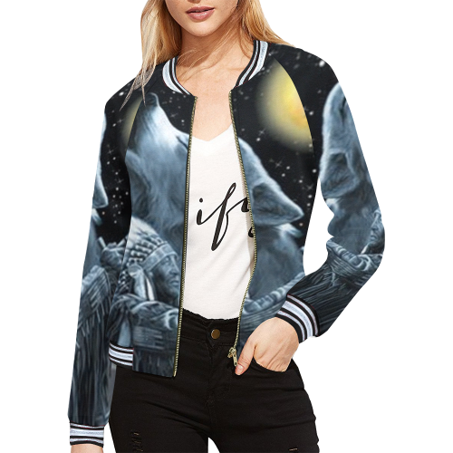 Embrace The Wolf Spirit All Over Print Bomber Jacket for Women (Model H21)