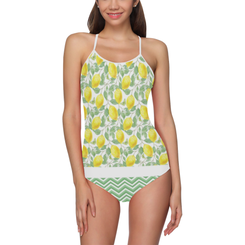 Lemons With Chevron Strap Swimsuit ( Model S05)