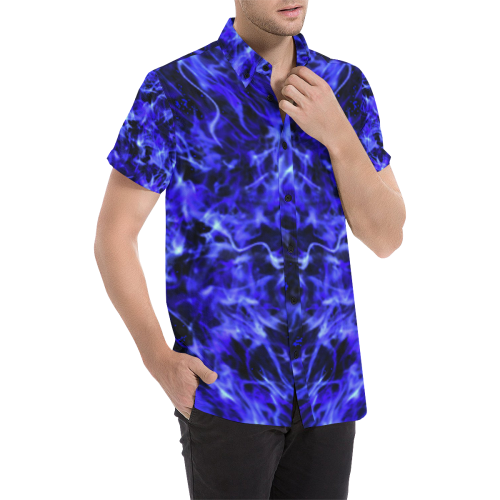 Electric blue Men's All Over Print Short Sleeve Shirt (Model T53)