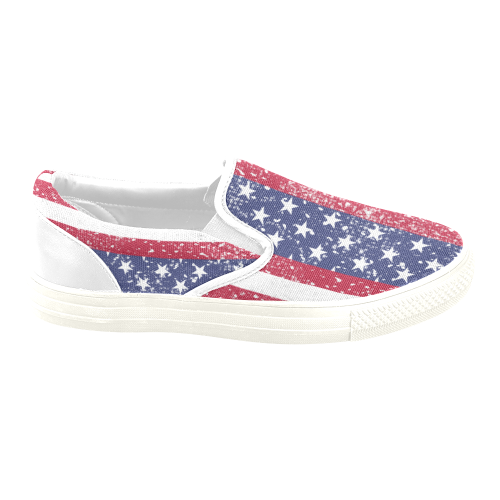 American Flag Distressed Women's Unusual Slip-on Canvas Shoes (Model 019)