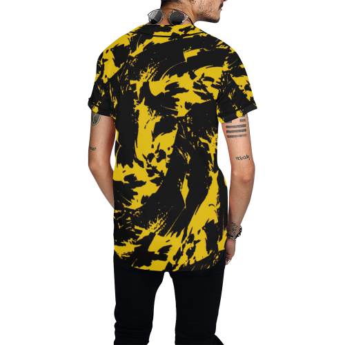 Black and Yellow Paint Splatter All Over Print Baseball Jersey for Men (Model T50)