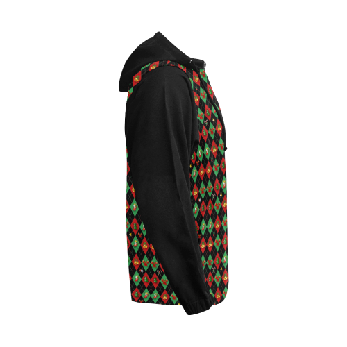 Christmas Argyle Pattern (Vest Style) Black All Over Print Full Zip Hoodie for Men (Model H14)