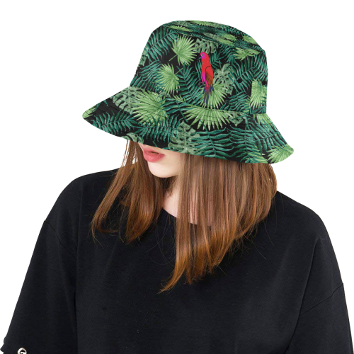 Parrot And Leaves All Over Print Bucket Hat