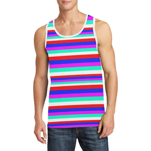 Colored Stripes - Fire Red Royal Blue Pink Mint Wh Men's All Over Print Tank Top (Model T57)