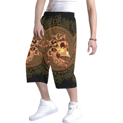 Amazing skull with floral elements Men's All Over Print Baggy Shorts (Model L37)