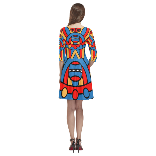 Aztec Maasai Lion Tribal Tethys Half-Sleeve Skater Dress(Model D20)