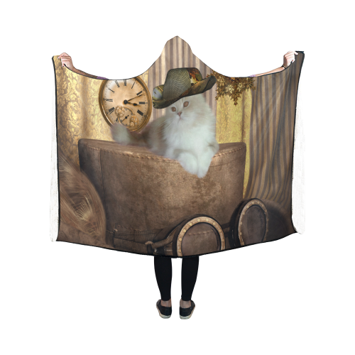 Funny steampunk cat Hooded Blanket 50''x40''