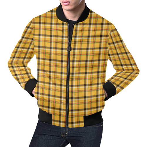 Yellow Tartan (Plaid) All Over Print Bomber Jacket for Men (Model H19)
