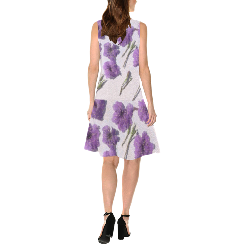 PURPLE FLOWERS Slvss Dress Sleeveless Splicing Shift Dress(Model D17)