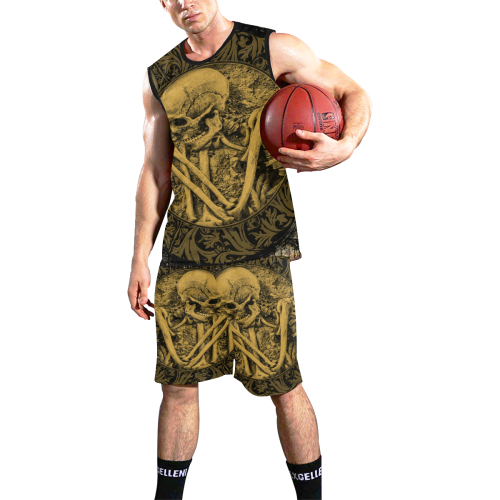 The skeleton in a round button with flowers All Over Print Basketball Uniform
