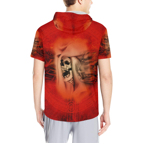 Creepy skulls on red background All Over Print Short Sleeve Hoodie for Men (Model H32)