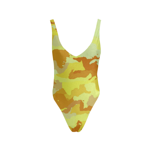 camouflage yellow Sexy Low Back One-Piece Swimsuit (Model S09)