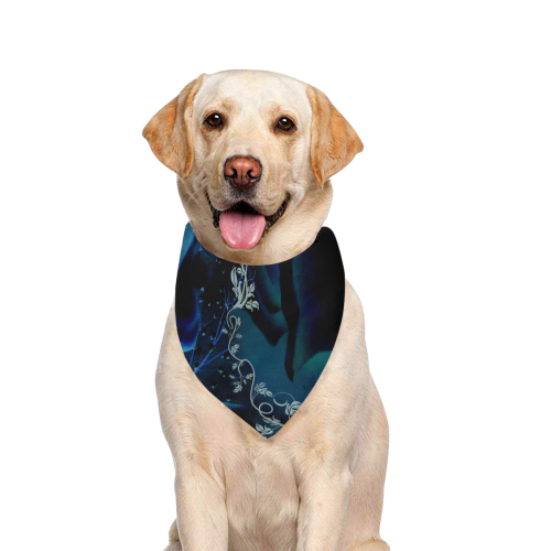 Floral design, blue colors Pet Dog Bandana/Large Size