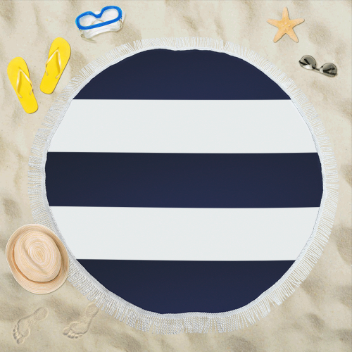 Blue White Stripes Circular Beach Shawl 59"x 59"