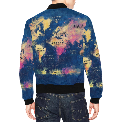 world map oceans and continents All Over Print Bomber Jacket for Men/Large Size (Model H19)