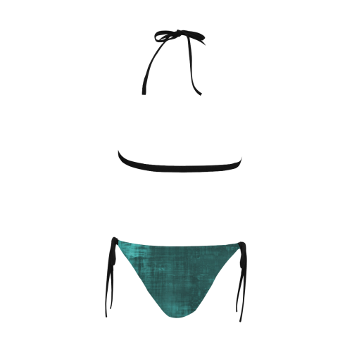 Turquoise Green Grunge Buckle Front Halter Bikini Swimsuit (Model S08)
