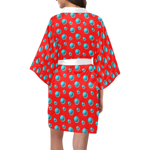 Terrific Turquoise Polka Dots on Red Kimono Robe