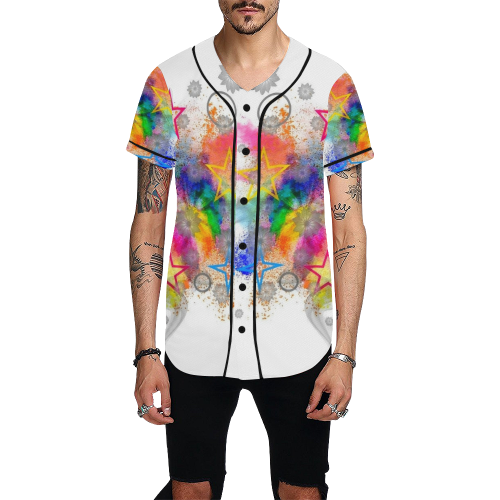 Stars Popart by Nico Bielow All Over Print Baseball Jersey for Men (Model T50)