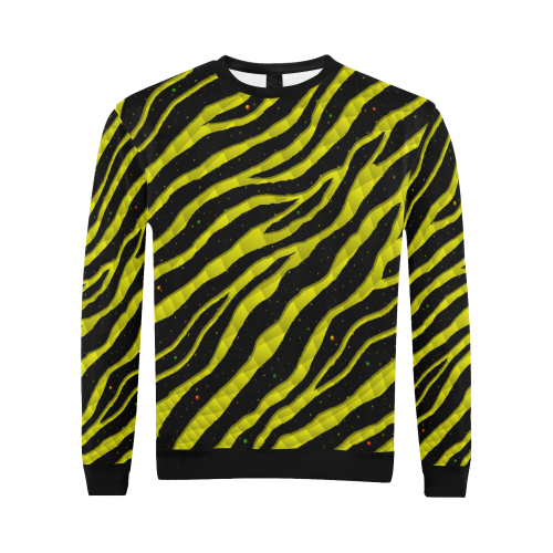 Ripped SpaceTime Stripes - Yellow All Over Print Crewneck Sweatshirt for Men (Model H18)