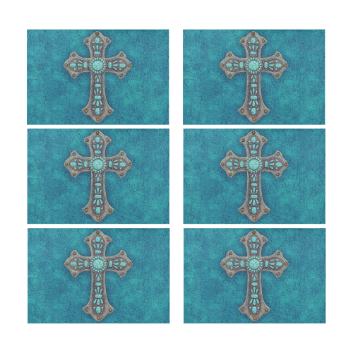 Turquoise Rustic Cross Placemat 12’’ x 18’’ (Set of 6)