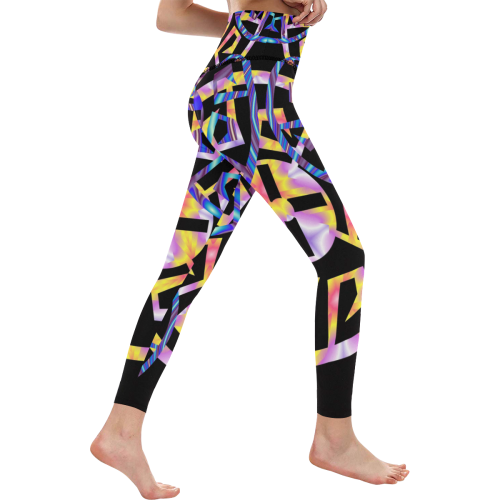 Rainbow Multicolored Aztec Wheels Women's All Over Print High-Waisted Leggings (Model L36)