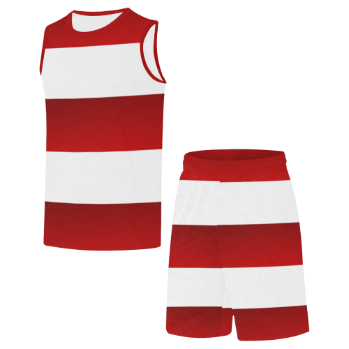 Red White Stripes All Over Print Basketball Uniform