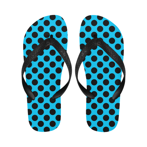 Black Polka Dots on Blue Flip Flops for Men/Women (Model 040)