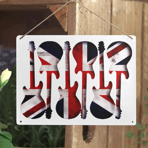 Union Jack British UK Flag Guitars Metal Tin Sign 16"x12"