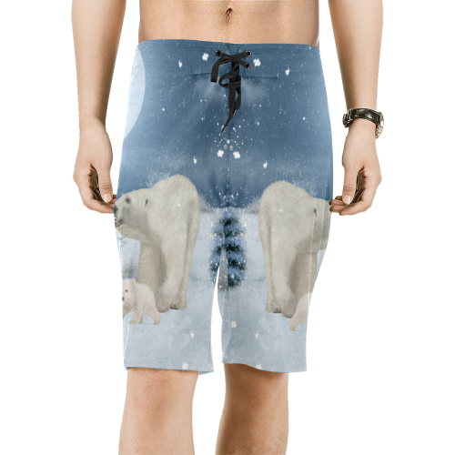Polar bear mum with polar bear cub Men's All Over Print Board Shorts (Model L16)