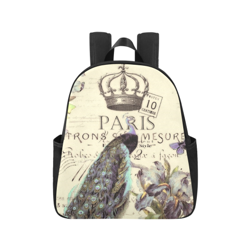 Peacock and crown Multi-Pocket Fabric Backpack (Model 1684)