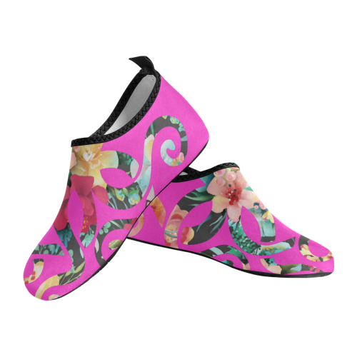PiccoGrande pink floral octopus design Women's Slip-On Water Shoes (Model 056)