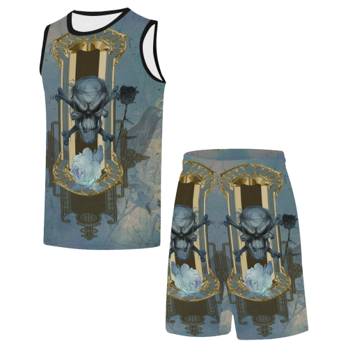 The blue skull with crow All Over Print Basketball Uniform