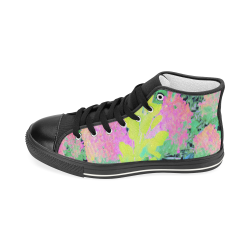 Fluorescent Yellow Smoke Tree with Pink Hydrangeas Women's Classic High Top Canvas Shoes (Model 017)