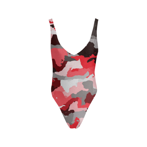 camouflage red,black Sexy Low Back One-Piece Swimsuit (Model S09)