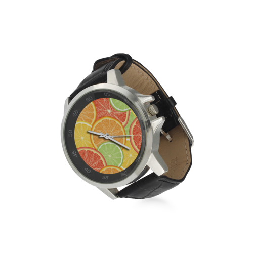 Citrus Fruit Unisex Stainless Steel Leather Strap Watch(Model 202)