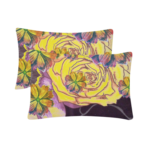 Watercolor Flowers Yellow Purple Green Custom Pillow Case 20"x 30" (One Side) (Set of 2)