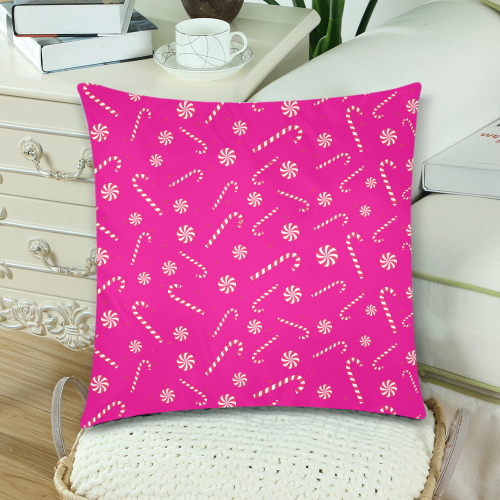 Candy CANE CHRISTMAS PINK Custom Zippered Pillow Cases 18"x 18" (Twin Sides) (Set of 2)
