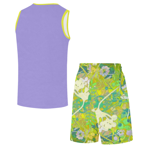 floral abstract shorts with lavendar top All Over Print Basketball Uniform