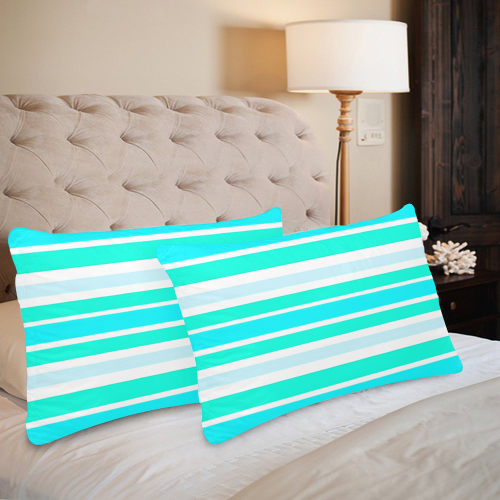Turquoise Green Stripes Custom Pillow Case 20"x 30" (One Side) (Set of 2)