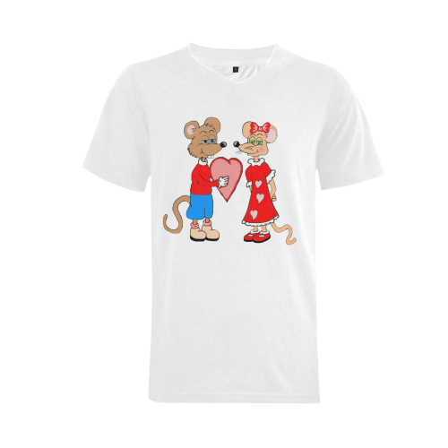Love Mice White Men's V-Neck T-shirt (USA Size) (Model T10)