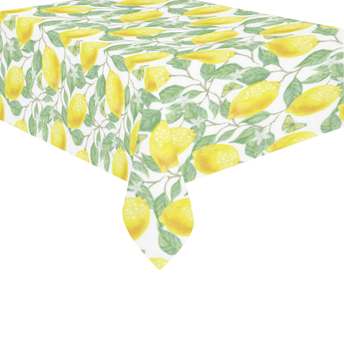 Lemons And Butterfly Cotton Linen Tablecloth 60" x 90"
