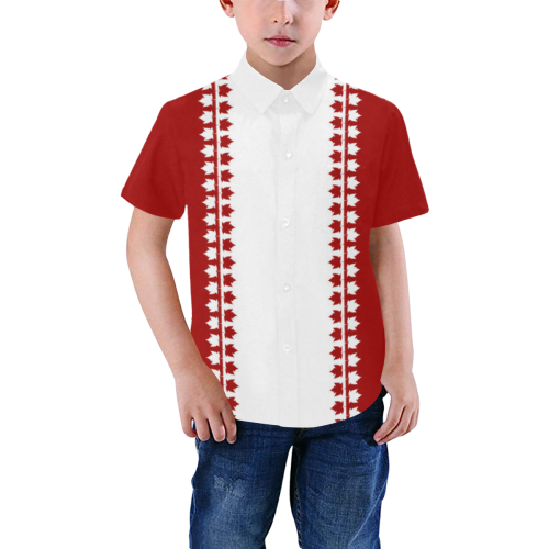 Kid's Canada Button Down Shirts Boys' All Over Print Short Sleeve Shirt (Model T59)