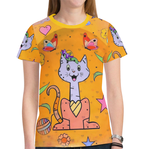 Cat Popart Fun by Nico Bielow New All Over Print T-shirt for Women (Model T45)