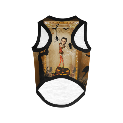 Halloween, cute girl with spiders and pumpkin All Over Print Pet Tank Top